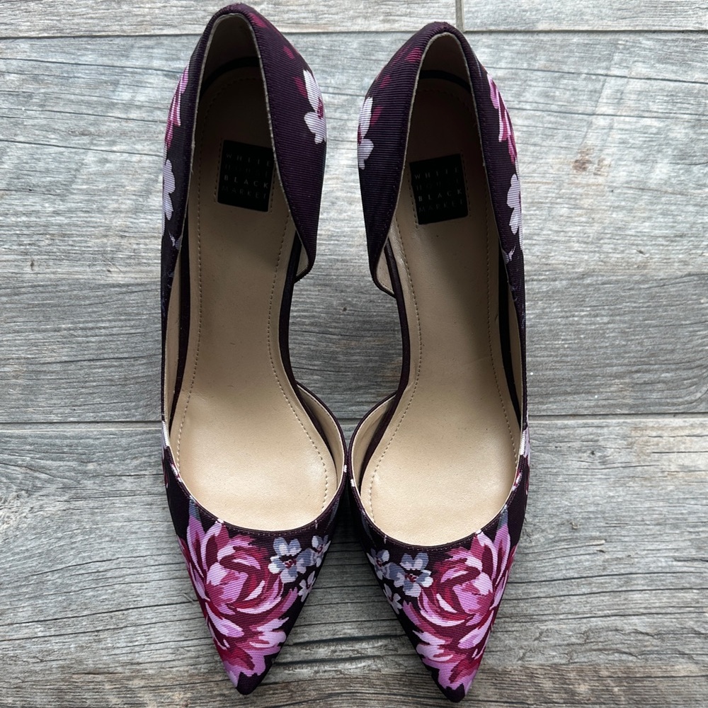 White House Black Market Purple Floral Heels